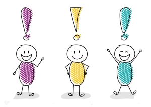 caricatura stickman con signo de exclamacion en colores